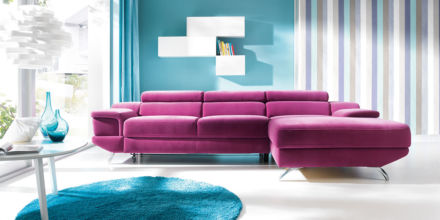 kontrastujące barwy w salonie z narożnikiem Coletto, Gala Collezione